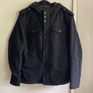 Black Rivet Wool Blend Black Luxury Hooded Coat Jacket Size: XL